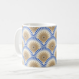Taza De Café Flor retro del amanecer - azul y marrón