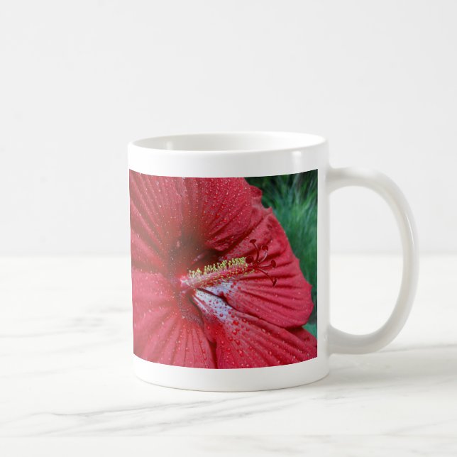 Taza De Café Flor roja hibiscus con gota de lluvia (Derecha)