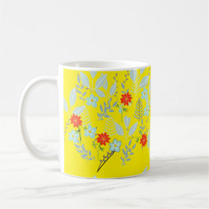 Taza De Café Flor Roja + Hojas Amarillas