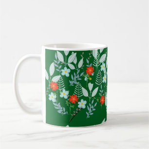Taza De Café Flor Roja + Hojas Verdes