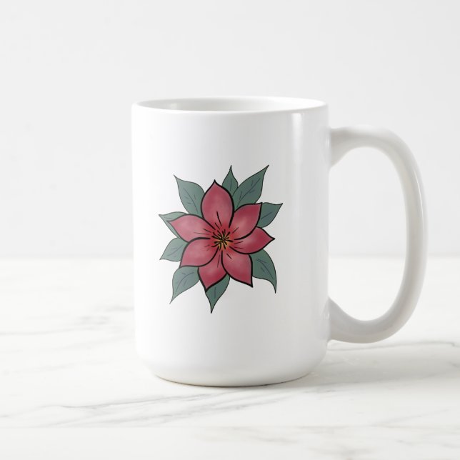 Taza De Café Flor roja minimalista (Derecha)