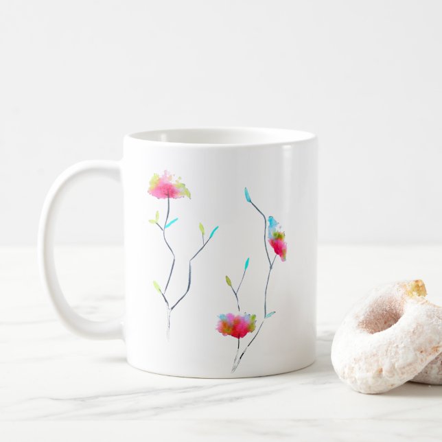 Taza De Café Flor rosa arte moderno de inspiración japonesa (Con donut)