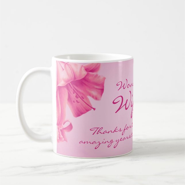 Taza De Café Flor rosa de 30 años, esposa maravillosa (Izquierda)