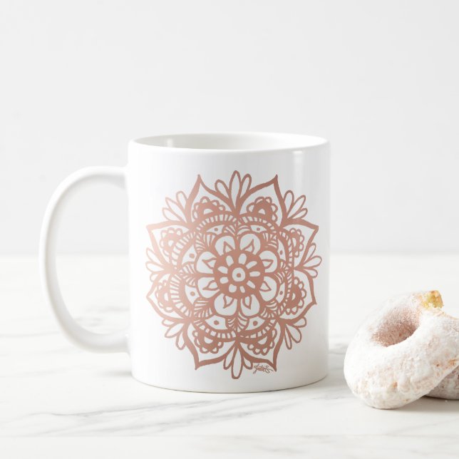 Taza De Café Flor rosa de Mandala (Con donut)