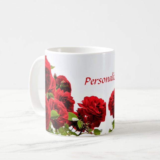 Taza De Café Flor rosa roja romántica (Anverso izquierdo)