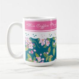 Taza De Café Flor rosa sobre azul oscuro con encaje falso