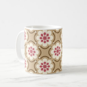 Taza De Café Flor rosa y beige