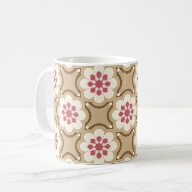 Taza De Café Flor rosa y beige (Anverso izquierdo)