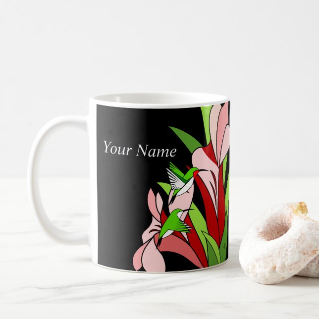 Taza De Café Flor Rosa Y Colibrí (Con donut)