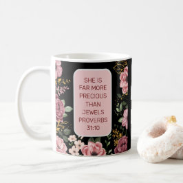 Taza De Café Flor rosa y negra Proverbios 31