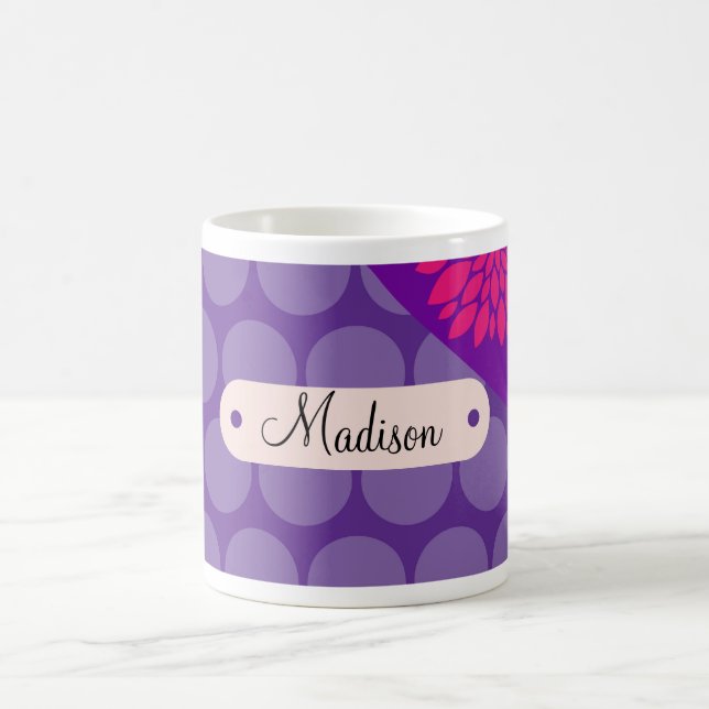Taza De Café Flor rosada personalizada de los lunares púrpuras (Centro)
