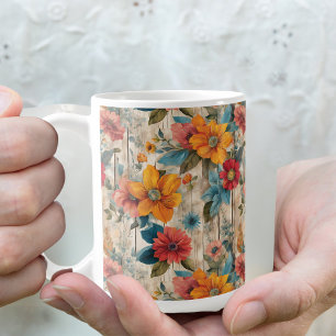 Taza De Café Flor Rustica Colorida