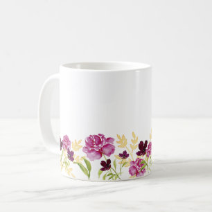 Taza De Café Flor silvestre acuarela floral peonia púrpura
