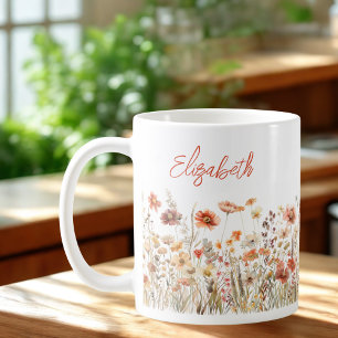 Taza De Café Flor silvestre acuarela naranja