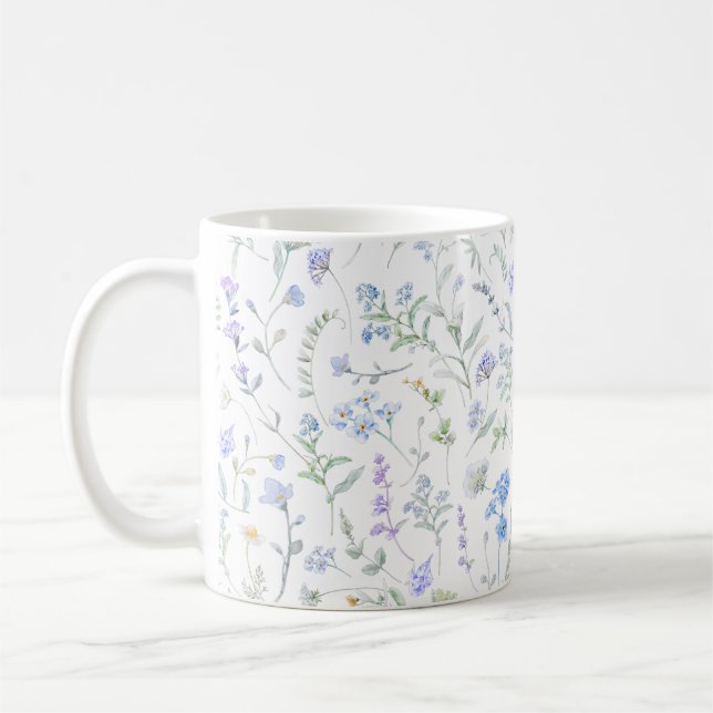 Taza De Café Flor silvestre acuarela púrpura azul (Izquierda)