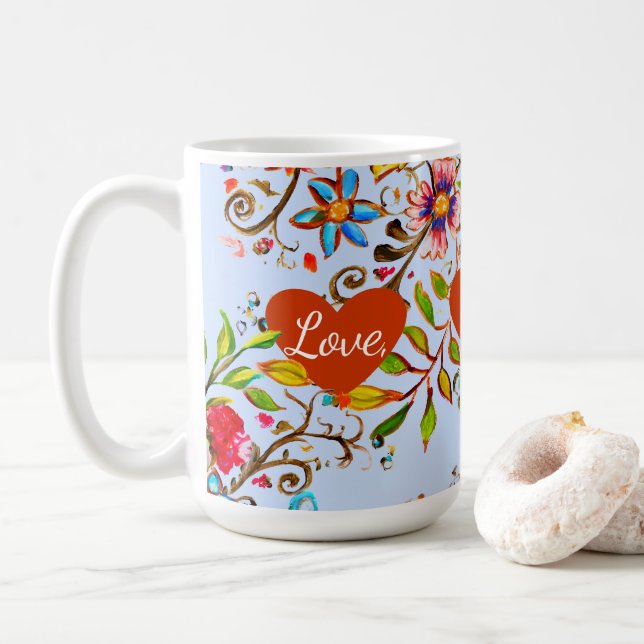 Taza De Café Flor silvestre amor Periwinkle (Con donut)