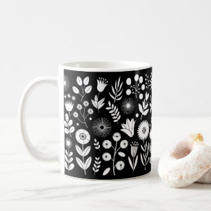 Taza De Café Flor silvestre Black and White Boho