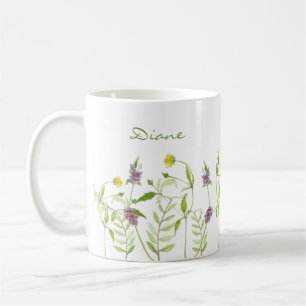 Taza De Café Flor silvestre de acuarela moderna y personalizada
