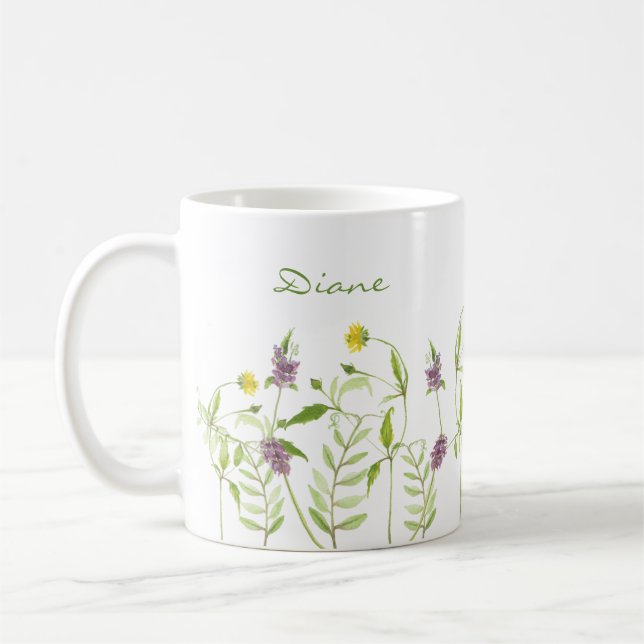 Taza De Café Flor silvestre de acuarela moderna y personalizada (Izquierda)