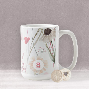 Taza De Café Flor silvestre de luz románica Monograma verde ros