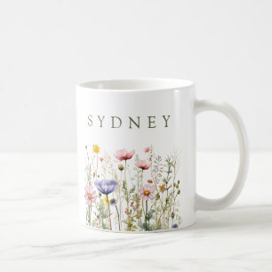 Taza De Café Flor silvestre nombre personalizado