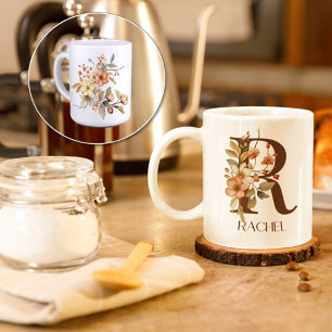 Taza De Café Flor silvestre otoño acuarela inicial R