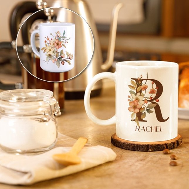 Taza De Café Flor silvestre otoño acuarela inicial R (Subido por el creador)