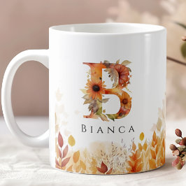 Taza De Café Flor silvestre otoño monograma Letra inicial B