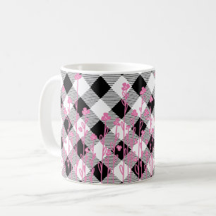 Taza De Café Flor silvestre rosa suave garrapato blanco negro