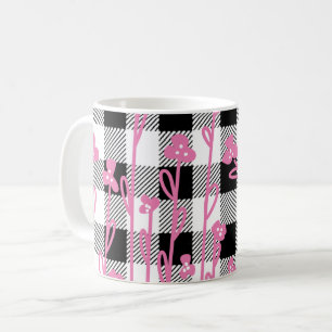 Taza De Café Flor silvestre rosa suave garrapato blanco negro