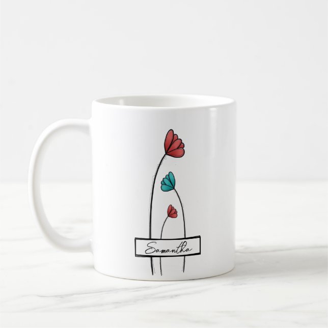 Taza De Café Flor Verde azulada roja (Izquierda)