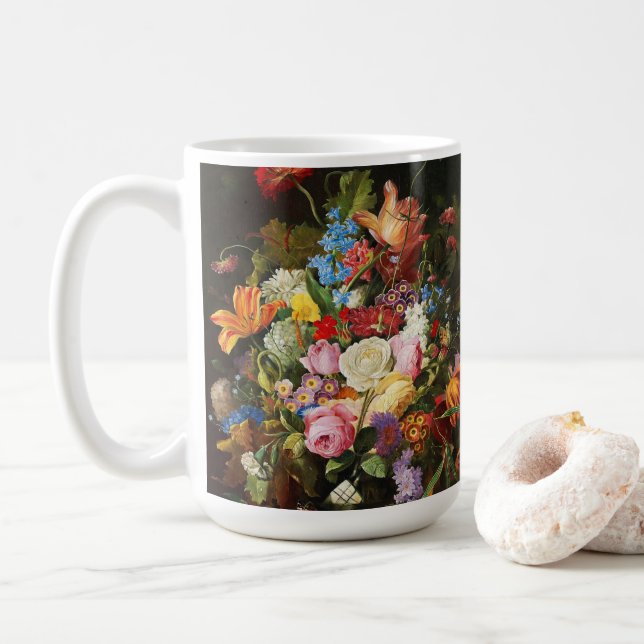 Taza De Café Flor Vida De Los Rosas Tulipanes Y Carnación (Con donut)