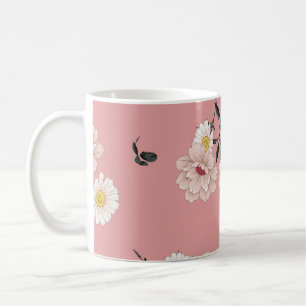 Taza De Café flor vintage sin soldadura en fondo rosa