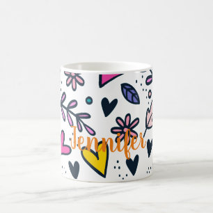 Taza De Café Flor y corazón coloridos personalizares