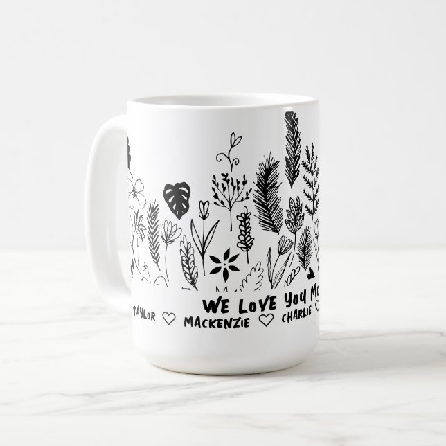 Taza De Café Flor y texto salvajes en blanco y negro personaliz (Anverso izquierdo)