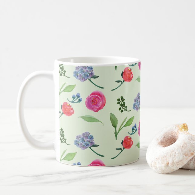 Taza De Café Flora acuarela (Con donut)