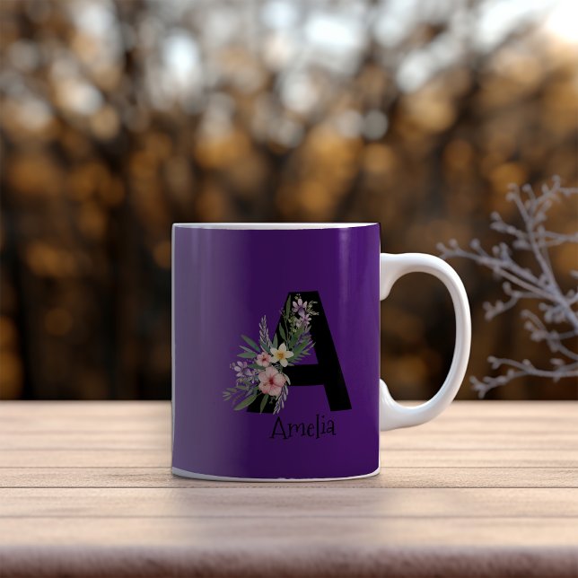 Taza De Café Flora acuarela tazón de café morado (Subido por el creador)
