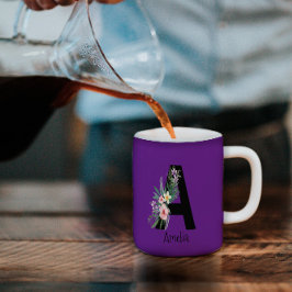 Taza De Café Flora acuarela tazón de café morado