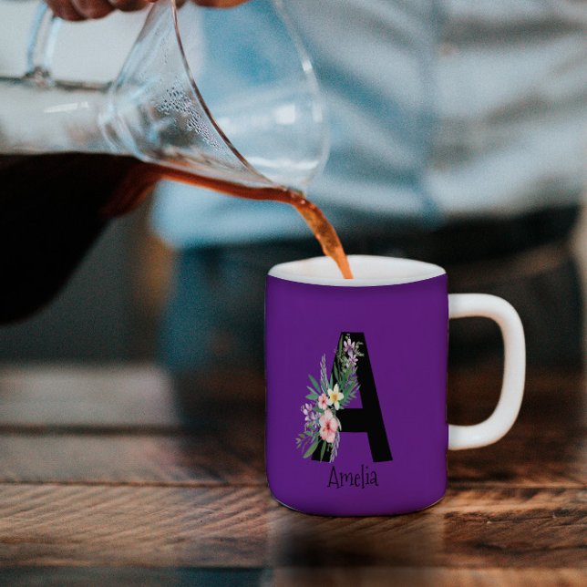 Taza De Café Flora acuarela tazón de café morado (Subido por el creador)