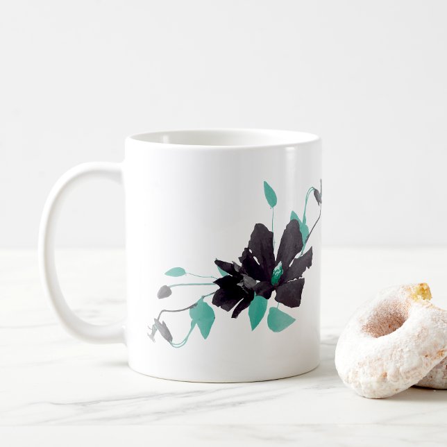 Taza De Café Flora de acuarela Verde azulada Clematis (Clematis Teal Watercolor Floral Coffee Mug from Studio Posies.)