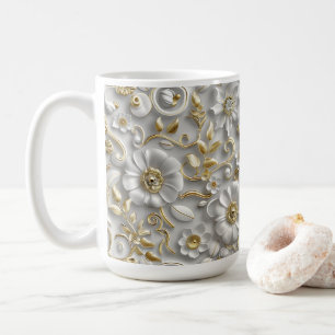 Taza De Café Flora de Flora 3D decorativa de oro blanco