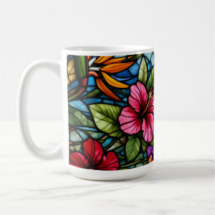 Taza De Café Floración Tropical en Vidrio Pintado Floral Vibran