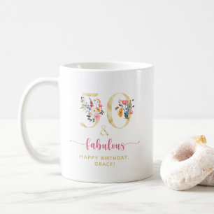 Taza De Café Floral 50 y Fabuloso Coffee de oro y rosa de cumpl