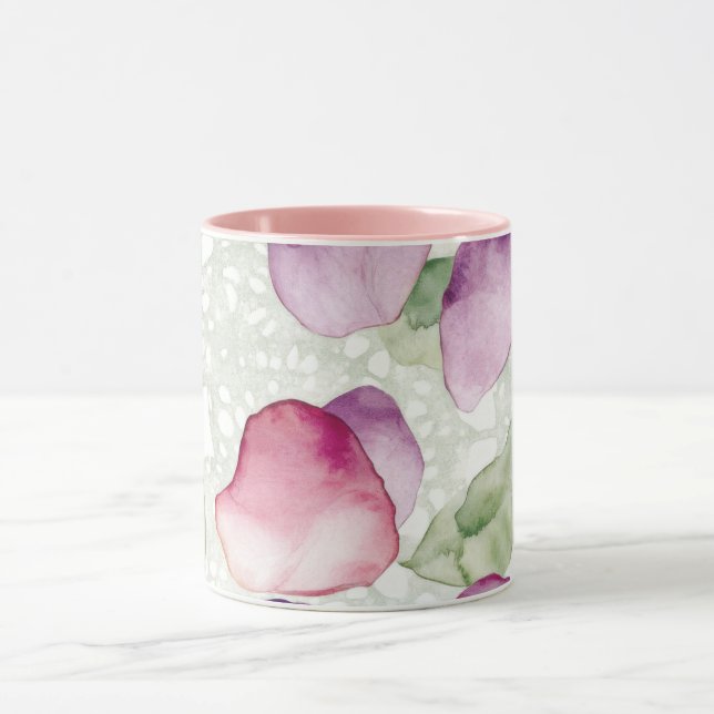 Taza de café floral abstracta rosa, lavanda, verde (Centro)