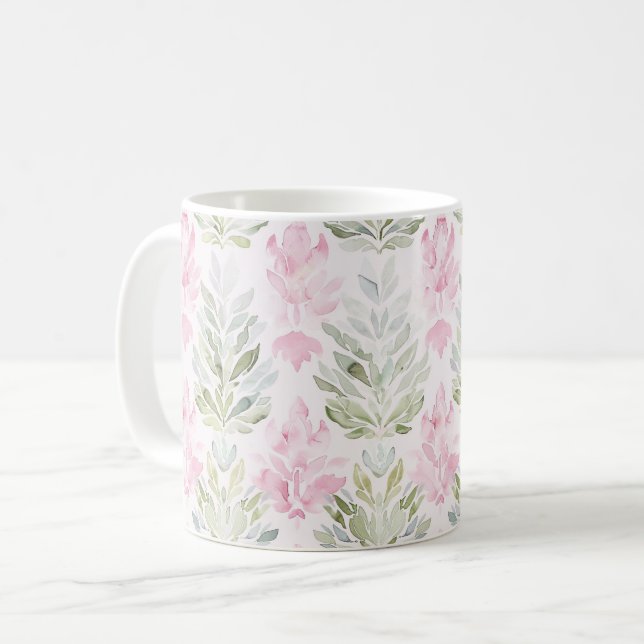 Taza De Café Floral abstracto verde rosa (Anverso izquierdo)