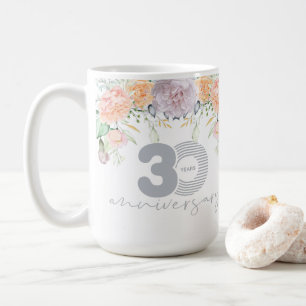 Taza De Café Floral acuarela 30 aniversario Boda