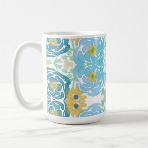 Taza De Café Floral Acuarela Azul y Amarillo
