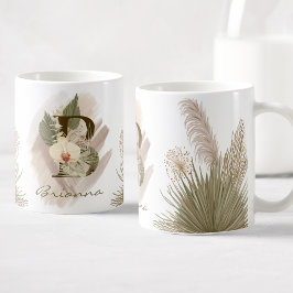 Taza De Café Floral acuarela Boho Personalizado Monograma Nombr