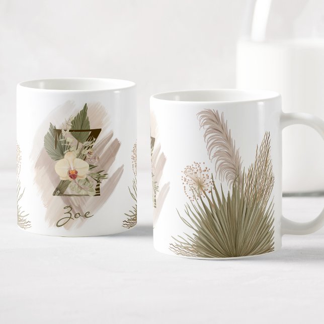 Taza De Café Floral acuarela Boho Personalizado Monograma Nombr (Subido por el creador)