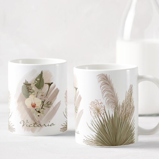Taza De Café Floral acuarela Boho Personalizado Monograma Nombr (Subido por el creador)